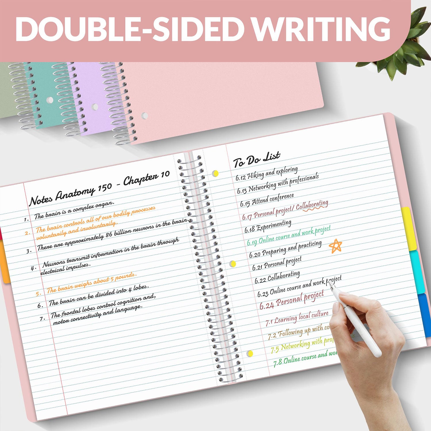 5 Subject Notebook College Ruled Spiral Notebook Journal with Removable Dividers Tabs 300 Pages 8.5"x11" 5 Pocket Colored Dividers, 3-Hole Punched Paper for Work Women Pink
