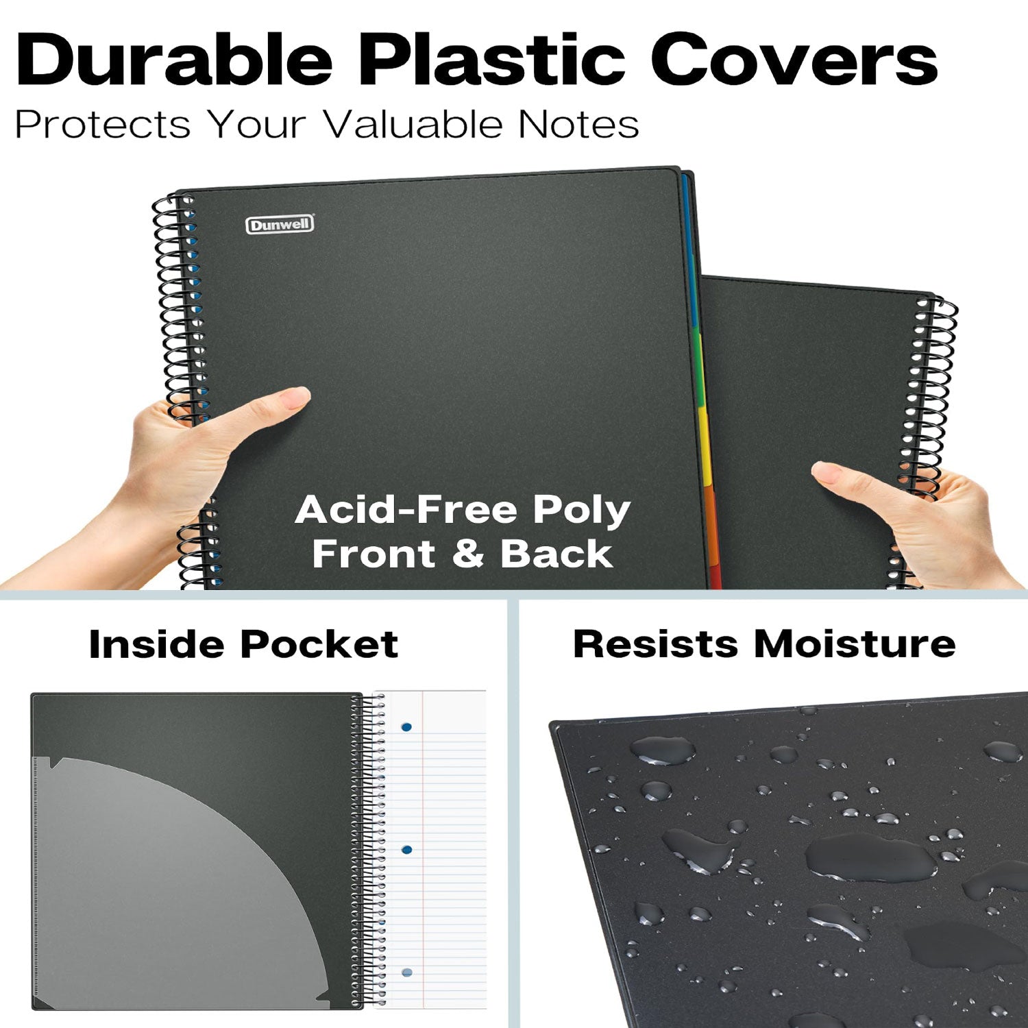 5 Subject Notebook College Ruled Spiral Notebook Journal with Removable Dividers Tabs 300 Pages 8.5"x11" 5 Pocket Colored Dividers, 3-Hole Punched Paper for Work Women Black