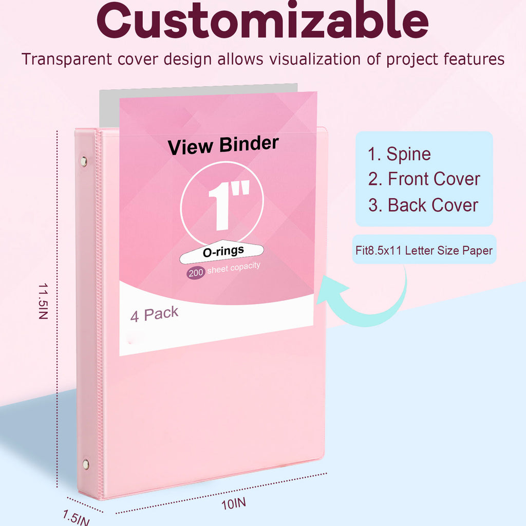 3 Ring Binder 1 inch + 5 Subject Notebook College Ruled 400 Pages, 5 Color Pocket Dividers, Letter Size, Office Combo,Pink