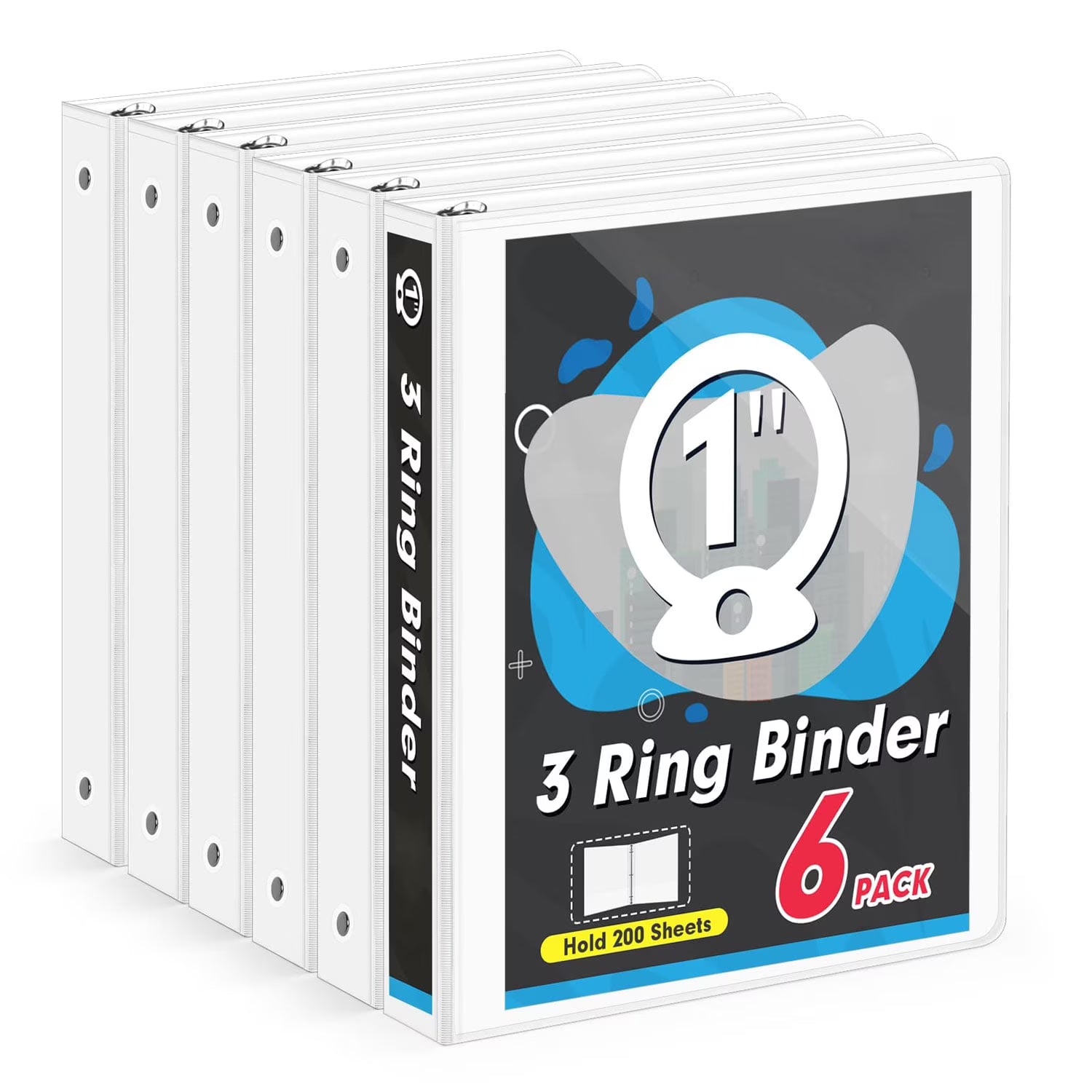 1 inch 3 Ring Binder View Binders Holds 200 Sheets Letter Size 8.5'' x 11'' Paper Notebook Binders for Office Home School 6 Pack White