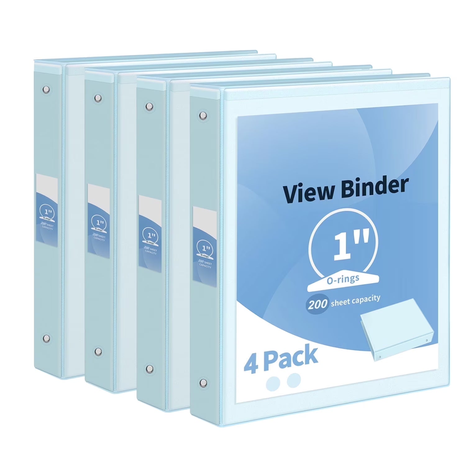1 inch Binders 3 Ring Binders Holds 200 Sheets Capacity School Paper Organizer with Pockets 4-Pack Blue Notebook Binders for Home Office