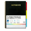 3 Subject Notebook College Ruled 8.5"x11" Spiral Notebook 150 Sheets (300 Pages) with Tabs, Movable Dividers, Storage Pockets, Protective Plastic Covers Black