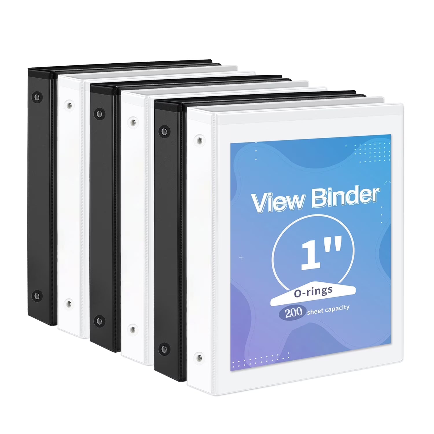 1 inch Binder 3 Ring Binders 200 Sheets Organizer with Pockets Round Ring View Binders with Pockets Holds 8.5'' x 11''Paper Office, Home, and School Use 6-Pack White Black